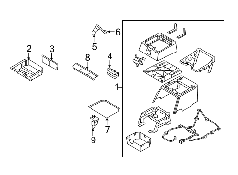 2009 Dodge Ram 2500 Front Console, Rear Console BOX/BIN-Floor Diagram for 1ER69XDHAA