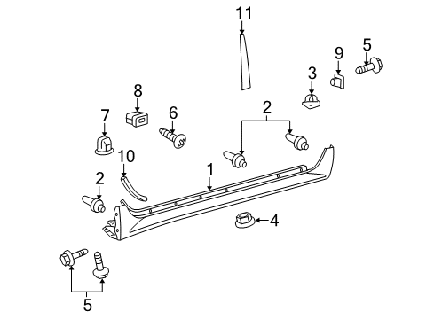 2006 Scion xA Exterior Trim - Pillars, Rocker & Floor Lower Molding Retainer Nut Diagram for 7692352030