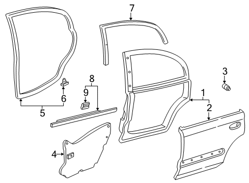 1997 Honda Civic Rear Door Weatherstrip, L. RR. Door Diagram for 72850S04003