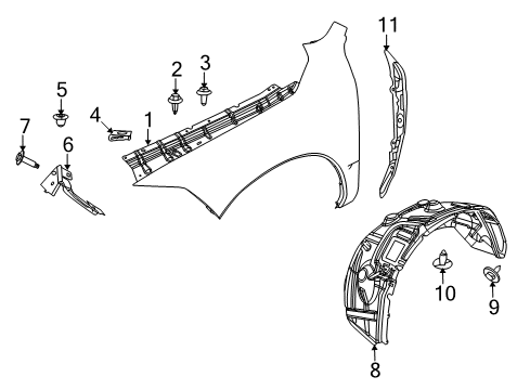 2014 Ram 3500 Fender & Components Shield-WHEELHOUSE Diagram for 68053737AG