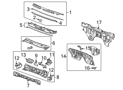 2006 Hummer H3 Cowl Lower Dash Panel Diagram for 15836239