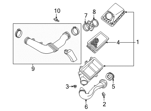 2001 Lincoln LS Filters Air Cleaner Assembly Diagram for 1W4Z9600AA