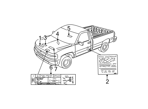 2001 GMC Sierra 2500 Information Labels Caution Label Diagram for 15069227