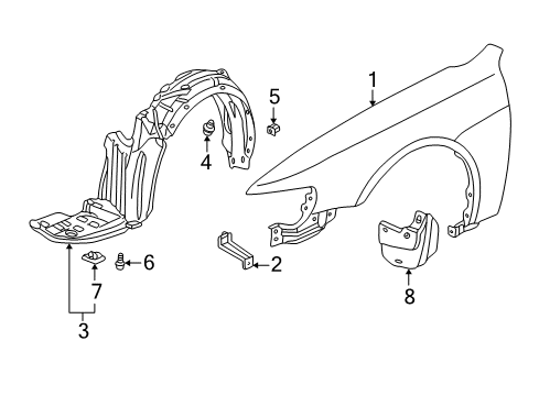 1998 Honda Accord Fender & Components, Exterior Trim Fender, Right Front (Inner) Diagram for 74101S84A00
