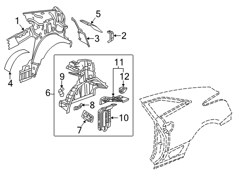 2014 Cadillac ELR Inner Structure - Quarter Panel Inner Wheelhouse Bracket Diagram for 20788173