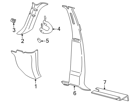 1999 Ford Expedition Interior Trim - Pillars, Rocker & Floor Weatherstrip Pillar Trim Diagram for F65Z1503598AAA