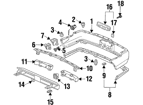 1999 Honda Prelude Rear Bumper Clip, Bumper Side Diagram for 91501SW5003