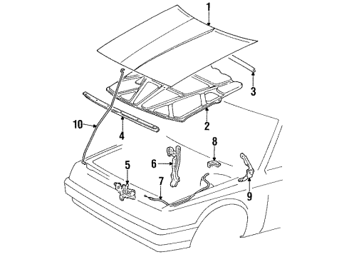 1988 Toyota Camry Hood & Components Lock Assembly, Hood Diagram for 5351032050