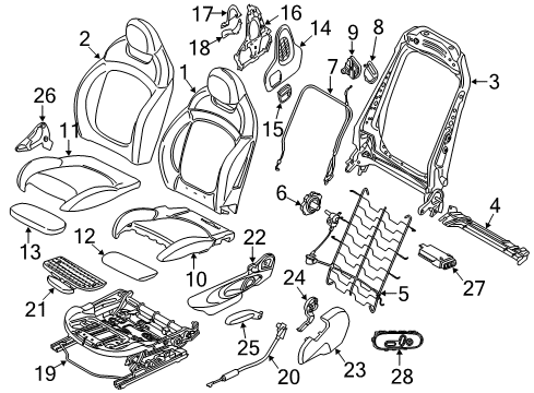 2020 Mini Cooper Clubman Passenger Seat Components Backrest Frame Electrical Right Diagram for 52107366340