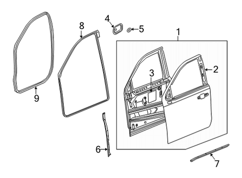 2021 Chevrolet Tahoe Door & Components Weatherstrip On Body Diagram for 84523965