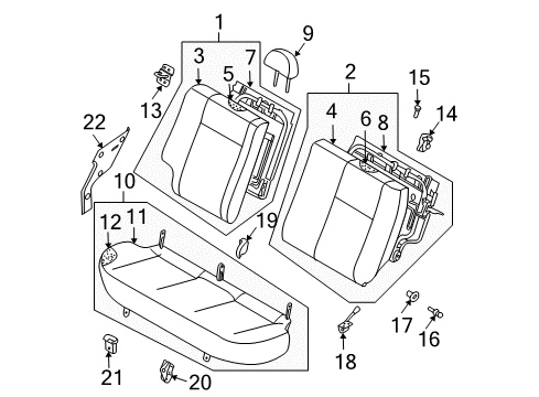 2005 Chevrolet Aveo Rear Seat Latch Asm, Rear Seat Back Cushion Diagram for 96389785