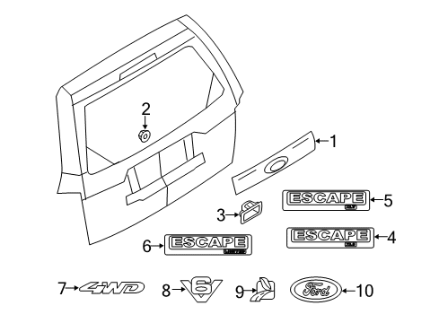 2012 Ford Escape Exterior Trim - Lift Gate Emblem Diagram for BE5Z9942528A