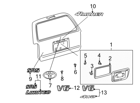 2000 Toyota 4Runner Exterior Trim - Lift Gate Nameplate Diagram for 7544235080