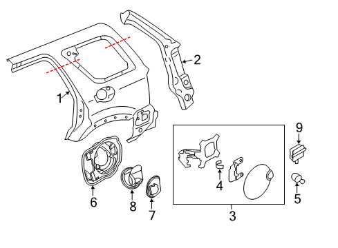 2008 Ford Escape Quarter Panel & Components Quarter Panel Diagram for 8L8Z7827840B