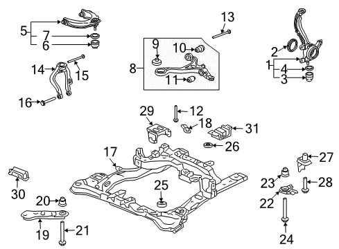 2007 Honda Accord Front Suspension Components, Lower Control Arm, Upper Control Arm, Stabilizer Bar Arm, Left Front (Lower) Diagram for 51360SDBA10