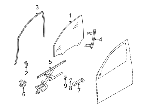 2008 Chevrolet Aveo Front Door Guide, Front Side Door Window Front Diagram for 96541686