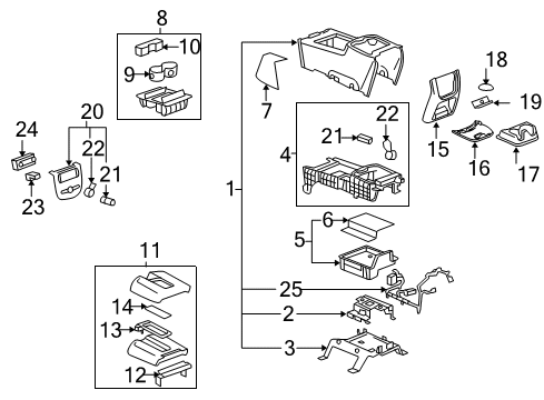 2010 GMC Yukon Center Console Console Assembly Diagram for 20893215
