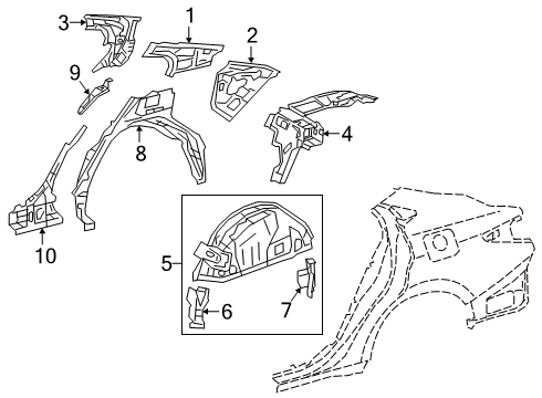 2022 Lexus ES350 Inner Structure - Quarter Panel Inner Wheelhouse Front Extension Diagram for 6164133090