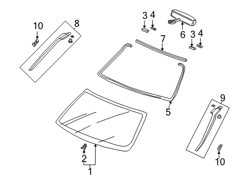 2005 Honda CR-V Windshield Glass, Reveal Moldings Garnish Assy., R. FR. Windshield Side Diagram for 73152S9A003