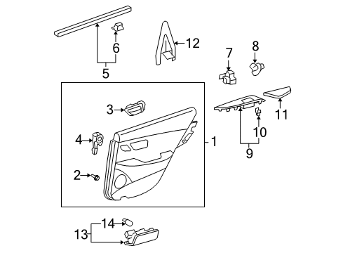 2008 Lexus ES350 Interior Trim - Rear Door Panel Assy, Rear Door Armrest Base, RH Diagram for 7427033060E1