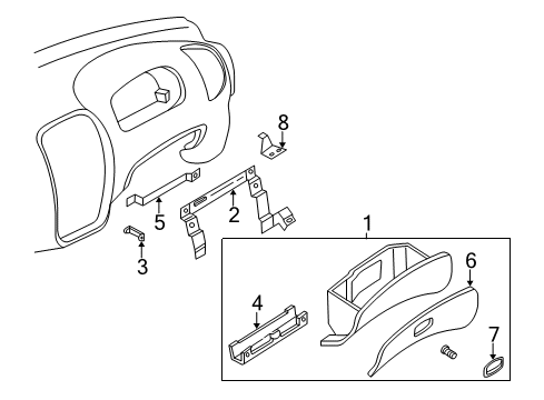 2003 Hyundai Accent Glove Box Hinge Assembly-Glove Box Housing Diagram for 8452025000