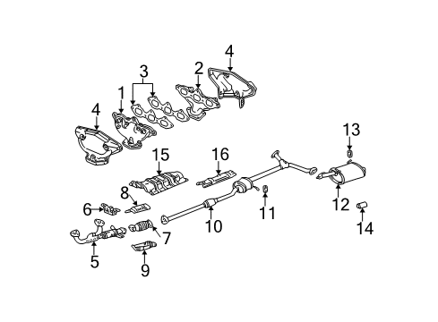 2002 Acura TL Exhaust Components, Exhaust Manifold Muffler Set, Passenger Side Exhaust Diagram for 18030S0KA20