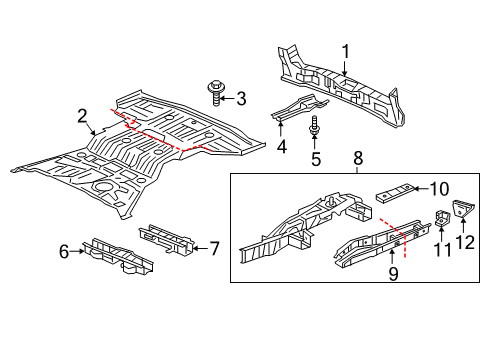 2020 Honda Pilot Rear Body Panel, Floor & Rails Panel Set, RR. Floor Diagram for 04655TG7A11ZZ