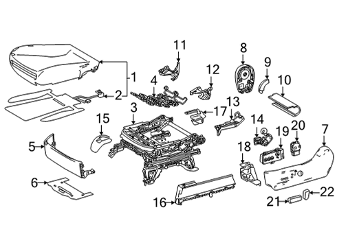 2018 Toyota Mirai Driver Seat Components Shield, Front Seat Cushion Diagram for 7186253100C0