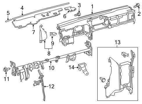2014 Scion iQ Cluster & Switches, Instrument Panel Cushion Diagram for 5535574030