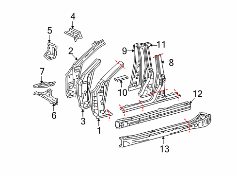 2009 Lexus GS350 Center Pillar & Rocker, Hinge Pillar Extension, Front Pillar, Upper Inner RH Diagram for 6114130170