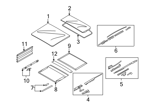 2005 BMW X5 Sunroof Mechanism, Glass Cover, Front Diagram for 54137118849