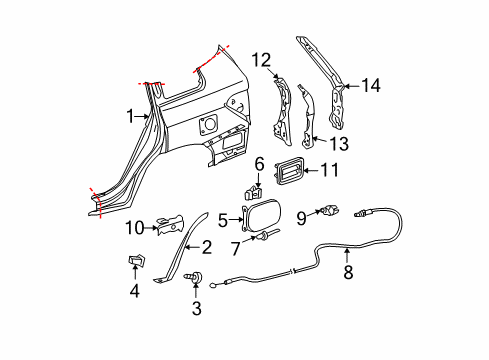 2009 Toyota Highlander Quarter Panel & Components Release Handle Diagram for 7730648020