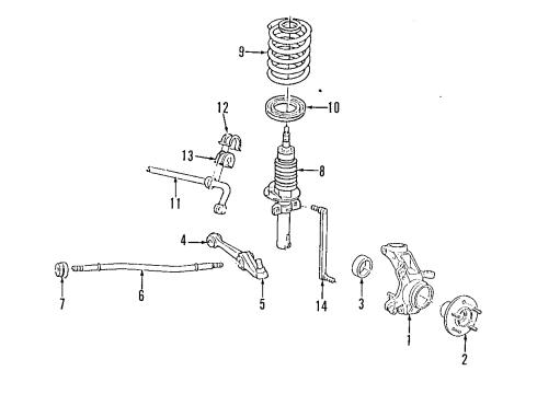2000 Ford Windstar Front Suspension Components, Lower Control Arm, Stabilizer Bar Front Hub Diagram for 1F2Z1104AB