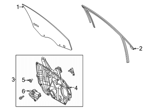 Front Door RUN - DOOR GLASS Diagram for LJ6Z7821596E