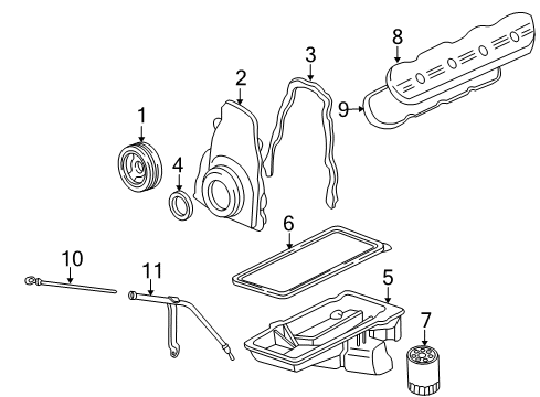 2000 GMC Sierra 1500 Engine Parts, Mounts, Cylinder Head & Valves, Camshaft & Timing, Oil Pan, Oil Pump, Balance Shafts, Crankshaft & Bearings, Pistons, Rings & Bearings Dipstick Diagram for 12558684