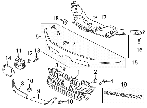 2015 Kia Rio Grille & Components Base, Front Grille Diagram for 71121TG7A60