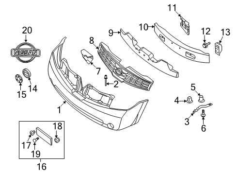 2008 Nissan Quest Front Bumper Bracket-Front Bumper Side, RH Diagram for 622225Z000