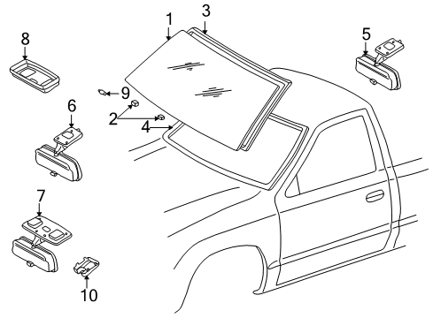 1997 Toyota Tacoma Windshield Glass Mirror Inside Cover GREY Diagram for 8783489105B1