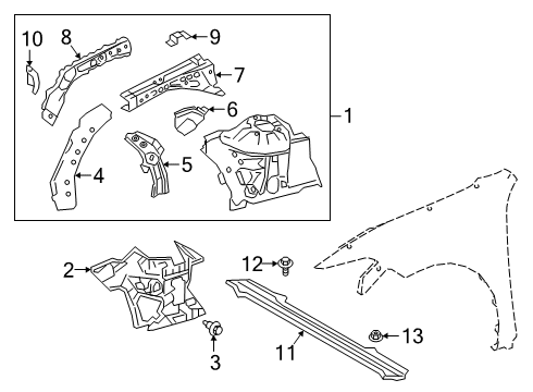 2021 Lexus ES300h Structural Components & Rails Apron Sub-Assembly, FEND Diagram for 5370706060