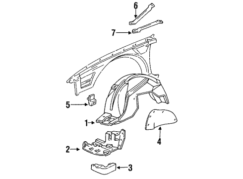 1995 Buick Roadmaster Inner Components - Fender Shield-Front Wheelhouse Panel Splash Diagram for 14090117
