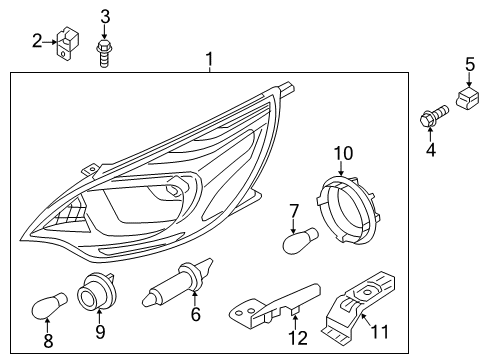 2016 Kia Rio Headlamps Driver Side Headlight Assembly Diagram for 921011W350