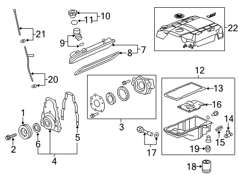 2006 Cadillac CTS Engine Parts, Mounts, Cylinder Head & Valves, Camshaft & Timing, Oil Pan, Oil Pump, Crankshaft & Bearings, Pistons, Rings & Bearings, Variable Valve Timing Cover Diagram for 12577903