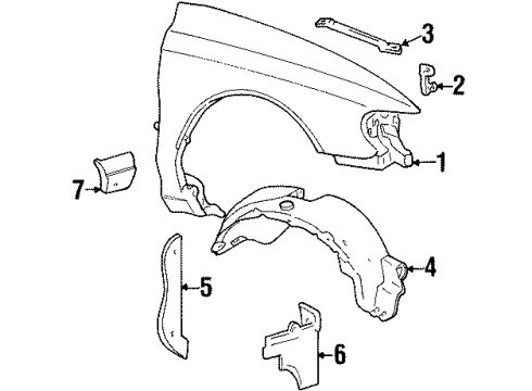 2000 Lincoln Continental Fender & Components, Exterior Moldings Fender Liner Diagram for F8OZ16103AA