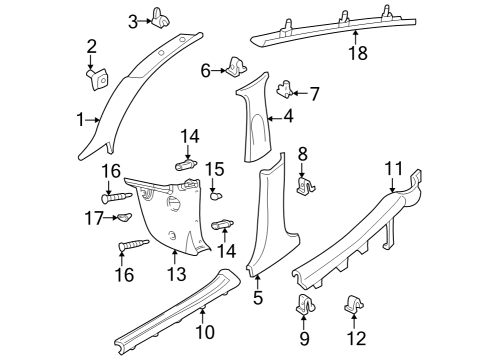 2002 Ford Focus Interior Trim - Pillars, Rocker & Floor Weatherstrip Pillar Trim Diagram for 1S4Z5403599AAB