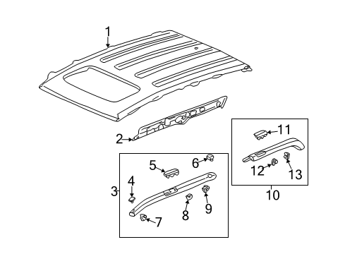 2006 Honda CR-V Roof & Components, Exterior Trim Rail, L. FR. Roof Side Diagram for 64611S9A901ZZ