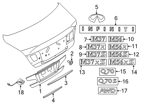 2013 Infiniti M37 Parking Aid FINISHER-Trunk Lid, Upper Diagram for 848611ME0A