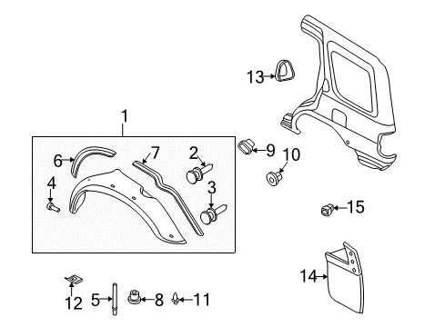 1998 Infiniti QX4 Exterior Trim - Quarter Panel Clip Diagram for 0155303123