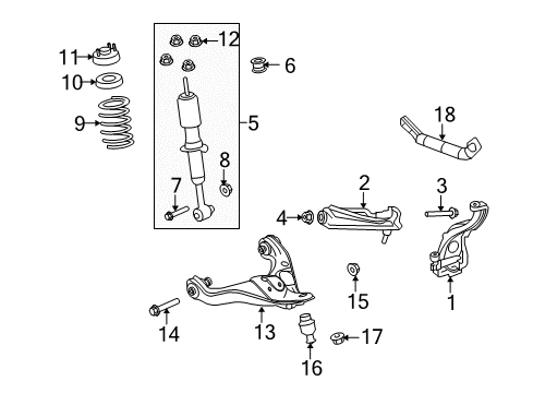 2008 Ford Explorer Sport Trac Front Suspension Components, Lower Control Arm, Upper Control Arm, Stabilizer Bar Strut Diagram for 7A2Z18124EB