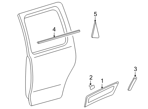 2007 Mercury Mariner Exterior Trim - Rear Door Body Side Molding Diagram for 5E6Z7825557AAPTM