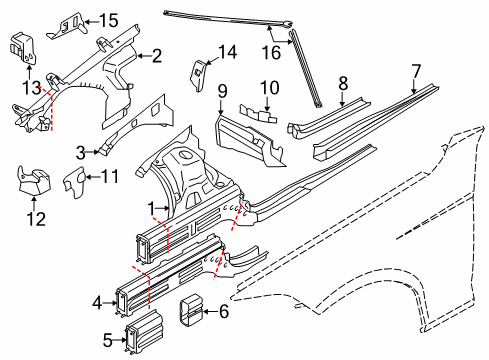 2013 BMW X1 Structural Components & Rails Covering Right Diagram for 41117152824